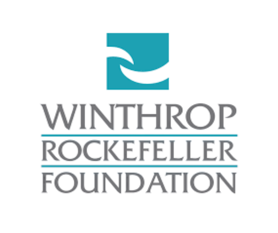 Logo of the Winthrop Rockefeller Foundation, featuring a teal square with a white abstract wave design above the foundations name in gray capital letters.