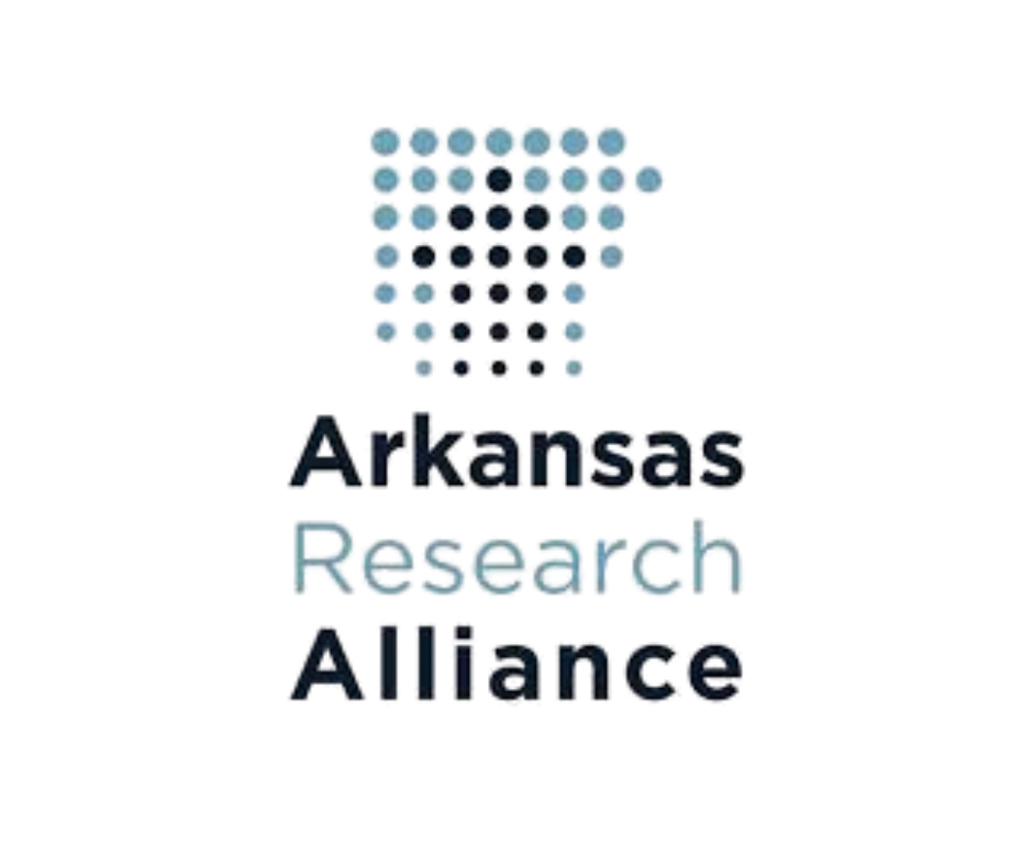 Logo of the Arkansas Research Alliance featuring a pattern of blue dots forming a stylized “A” above the words Arkansas Research Alliance on a white background.