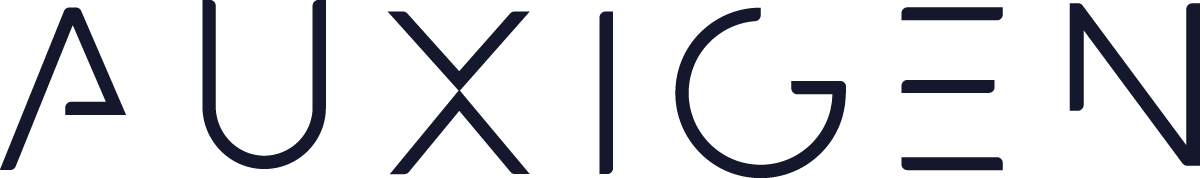 The image shows the word AUXIGEN in a modern, geometric, sans-serif font with clean lines and stylized letters on a light background.